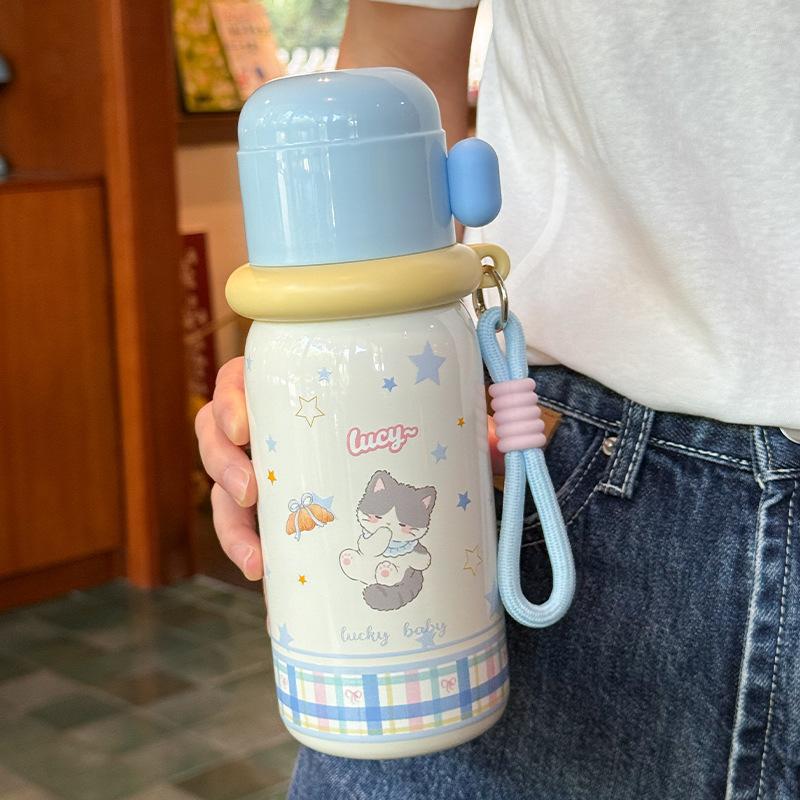 Water bottle new 1011 large capacity cartoon thermos cup L student big belly double drinking cup outdoor hand thermal insulation water