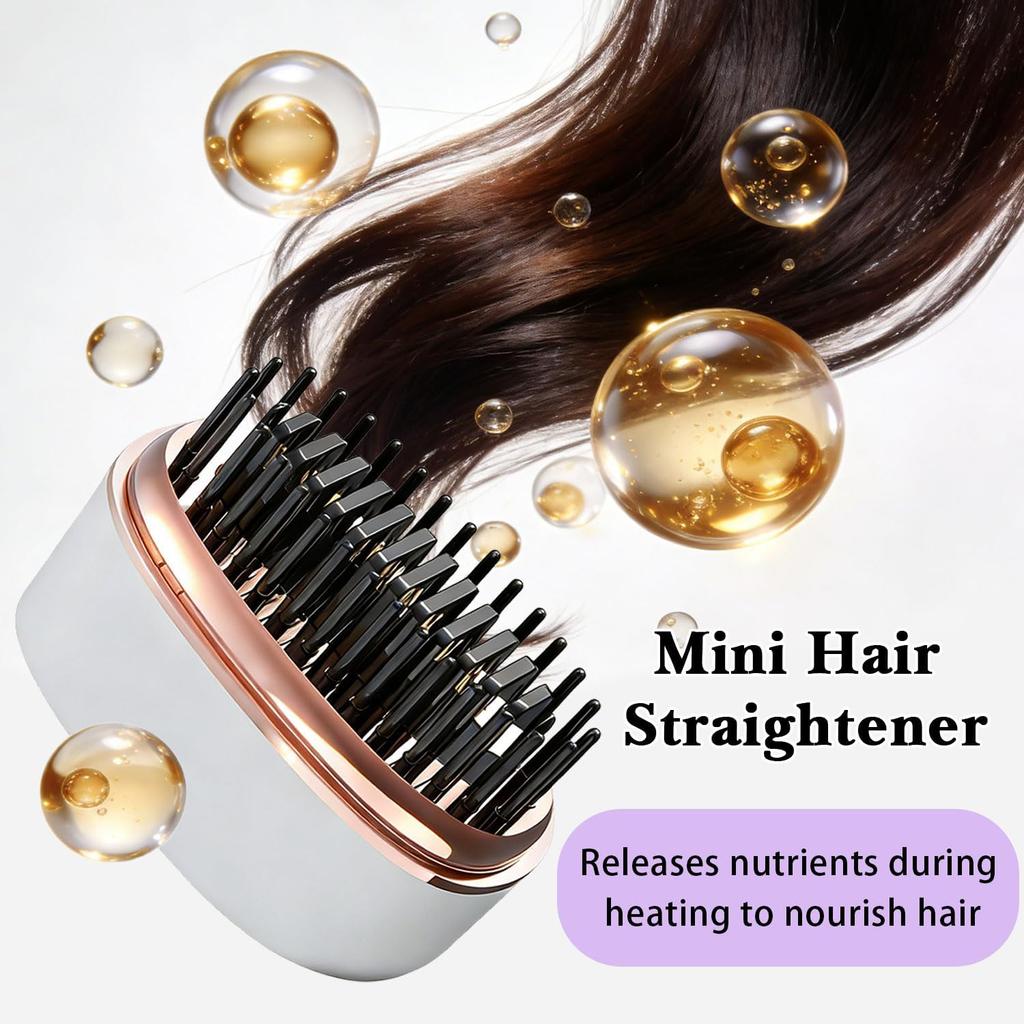 Straightener Brush – Portable Electric Hair Brush with Rapid Heating & 3 Temp Settings – Anti-Scald Electric