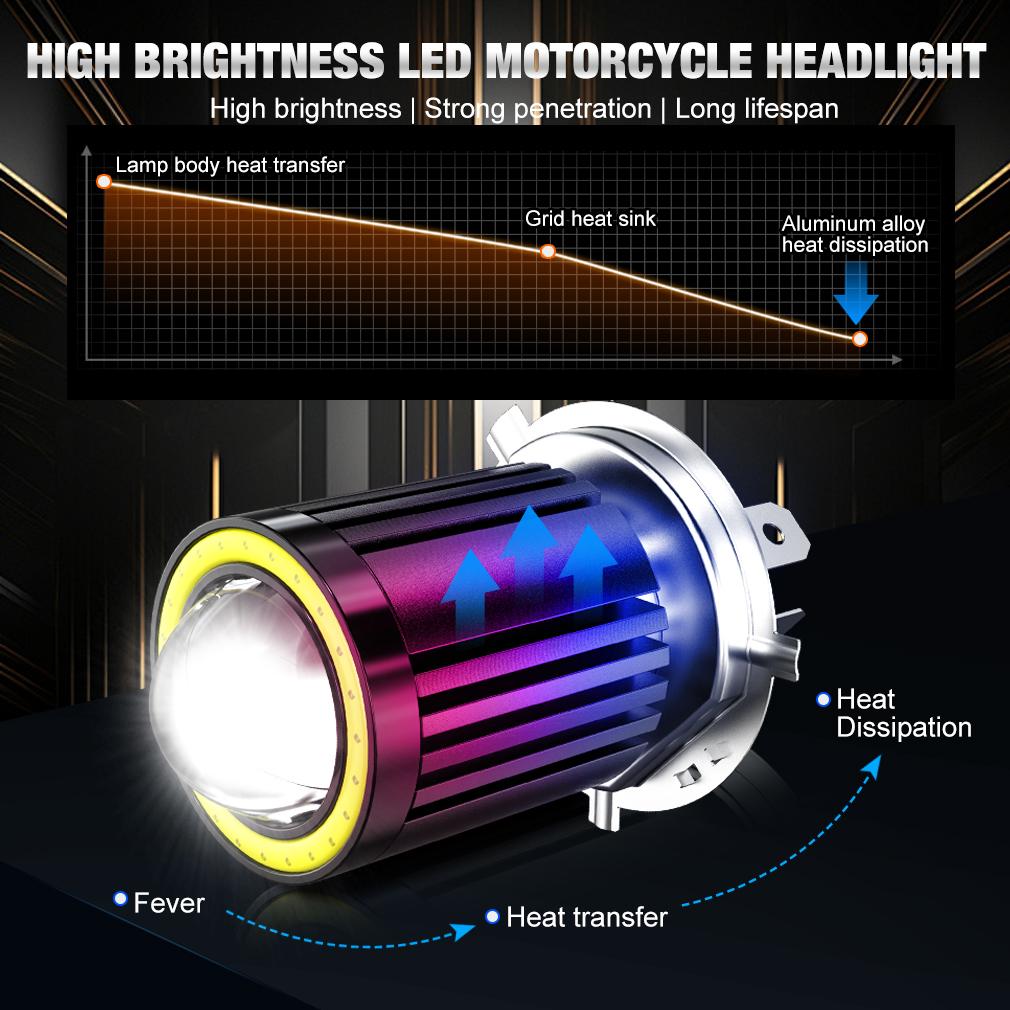 1 Adet 12-80V Evrensel H4 LED Motosiklet Farı 16000Lm BA20D H6 Melek Göz Motor Led Ampul CSP Çip Lens Motosiklet Farı Beyaz Sarı Hi Lo Işın