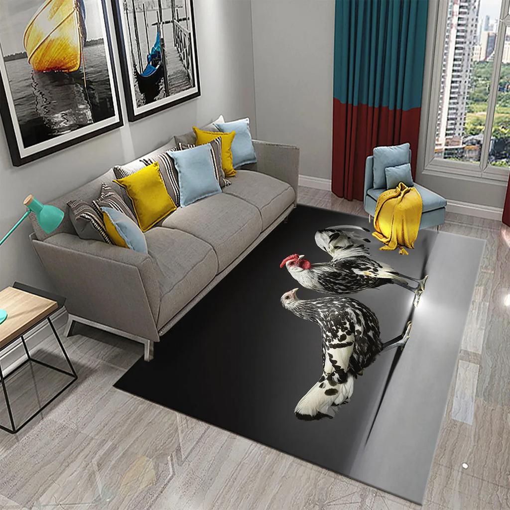 3D Kawaii Niedlicher Hühnermuster-Druckteppich für Küche Wohnzimmer Schlafzimmer Rutschfest Saugfähig King Size Teppich für Heimdekor