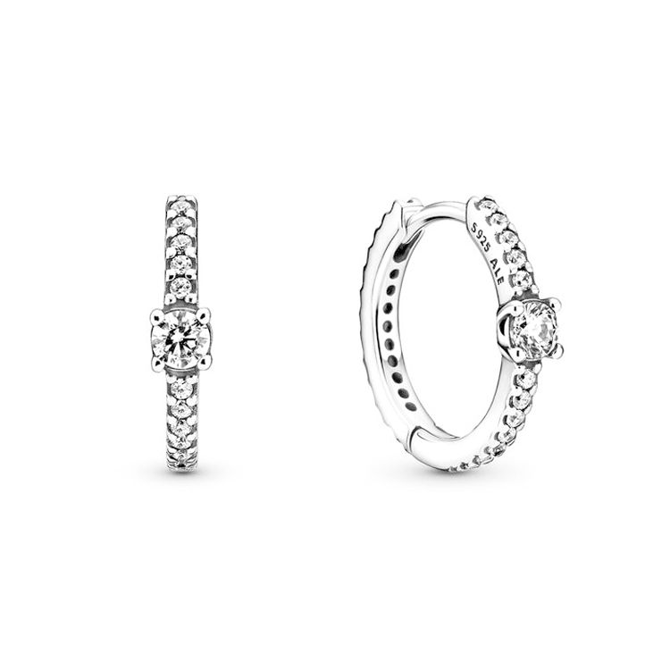 Pandora Minimalist Fashion Sparkling Hoop Earrings Women earrings Silver 299406C01 Box,Silver