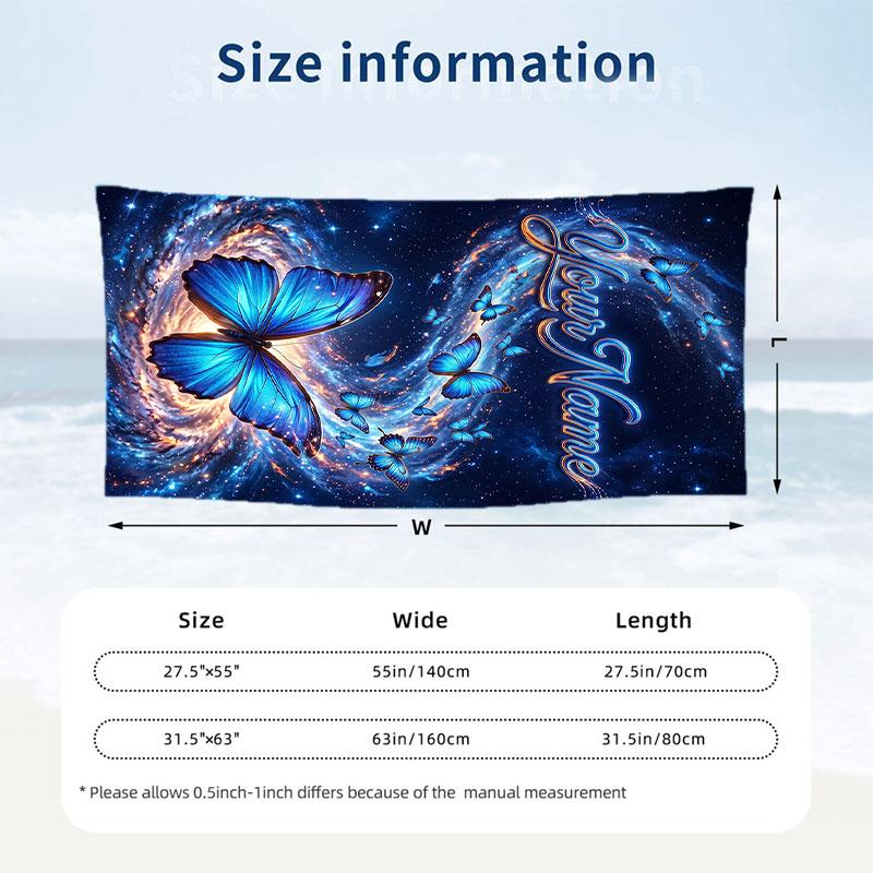 Butterfly Theme Beach Towel Personalized Custom Name & Text Soft Quick Dry Beach Towel for Swimming Travel