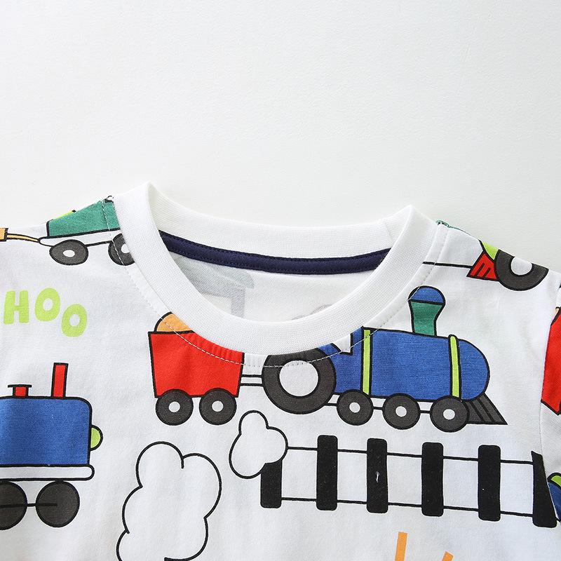 Summer New Product: Boys' Short-Sleeve T-Shirt With Cartoon Train Print Pullover Casual Round-Neck Top For Young Children