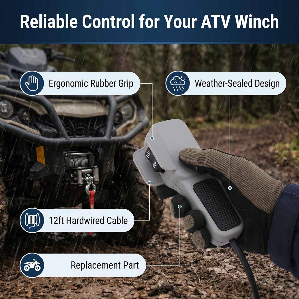 Handheld Winch Remote Controller with Rubber Grip Replacement for WARN ATV Side X Side Winches 64849
