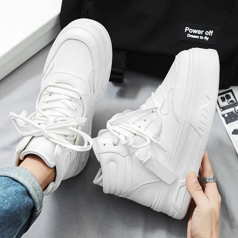 Fashion Trendy Little White Shoes Men's Latest High Collar Thick Sole Breathable Board Shoes High Height Sports and Casual Shoes