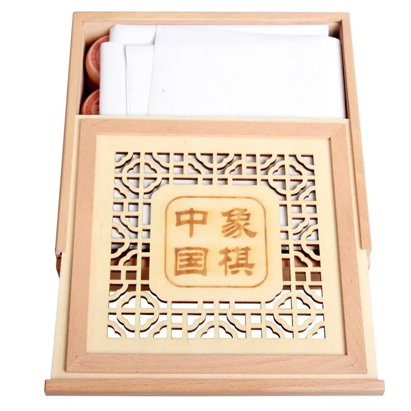 High-end Wooden Chinese Chess Large Pieces - Xiangqi Family Travel Board Game Set With PU Leather Checkerboard For 2 Players