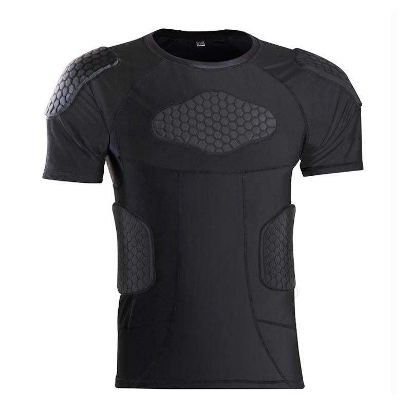 Herren Kompressionsshirt mit gepolstertem Schutz-T-Shirt, Rippenbrust- und Schulterschutz