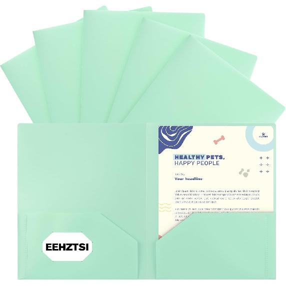 6-Pack Plastic Folders with Pockets,2-Pocket Pastel Folders Holds US Letter Size Paper for School/Office/Home, Pink
