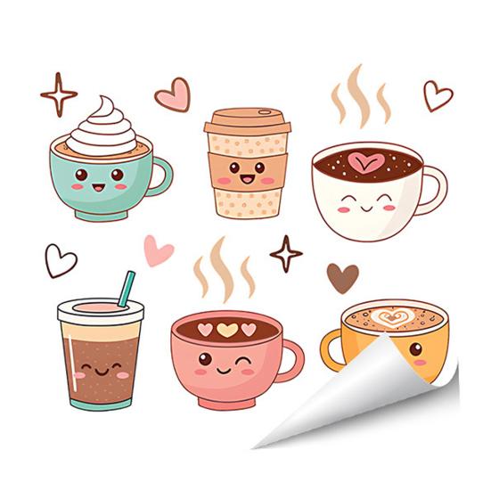 Adesivo Murale Tazza da Caffè Tè Rimovibile Stacca e Attacca Latte Decorazioni Murali Adesivi Cartello Caffè Divertente per Cucina Casa Ufficio