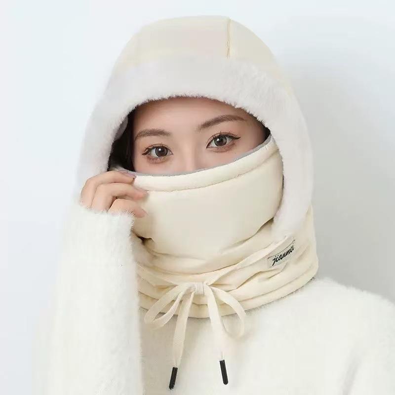 Hat Women's Winter Scarf Integrated Mask Ear Protection Windproof Warm Cycling Plush Riding Electric Vehicle Thickened Pullover Cap