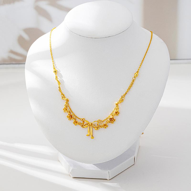 Light Luxury Style Flowery Bow Necklace Cross-border Vietnamese Sand Gold Clavicle Necklace Women's Trendy Necklace