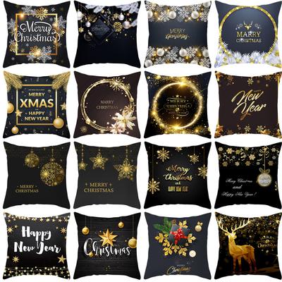 Peach Skin Black Gold Christmas Pillow Cover New Snowflake Letter Sofa Pillow Cover