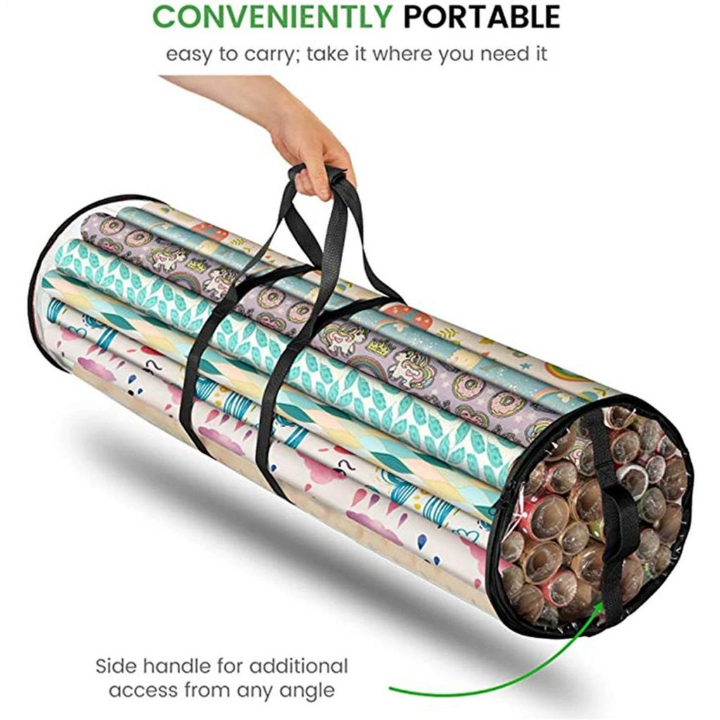 Christmas Cylinder Gift Wrap Storage Clear Bag Wrapping Paper Organizer Underbed Storage for Rolls Ribbon Bows Gift Bags