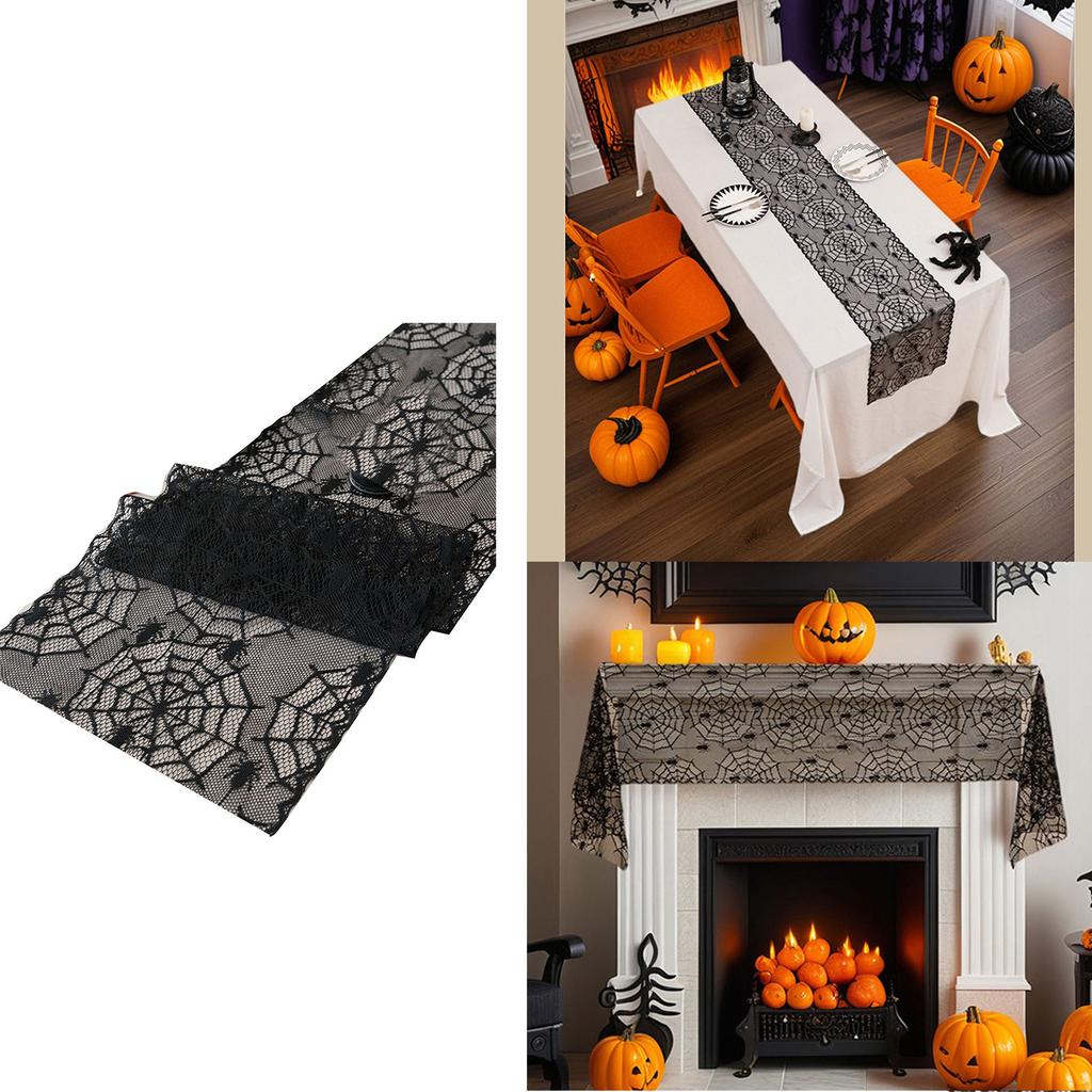 Halloween Black Lace Polyester Tablecloth for Party Decorations Fabric Easy To Cleaning Foldable Designs