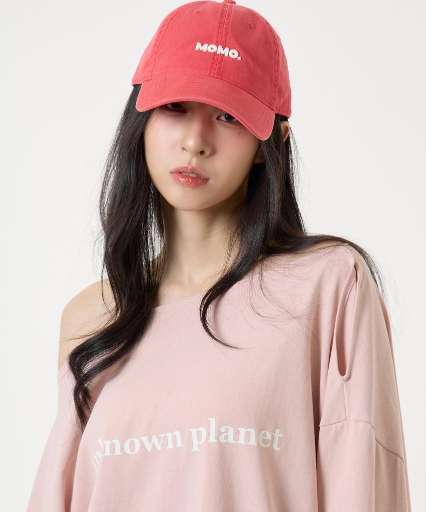 UNKNOWN PLANET Off-Shoulder Logo Langarm-T-Shirt Rosa