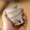 Rice White Ru Kiln Travel Tea Set, Ceramic Minimalist Kuaike Cup, Portable Outdoor Camping Tea Set, One Pot and Three Cups