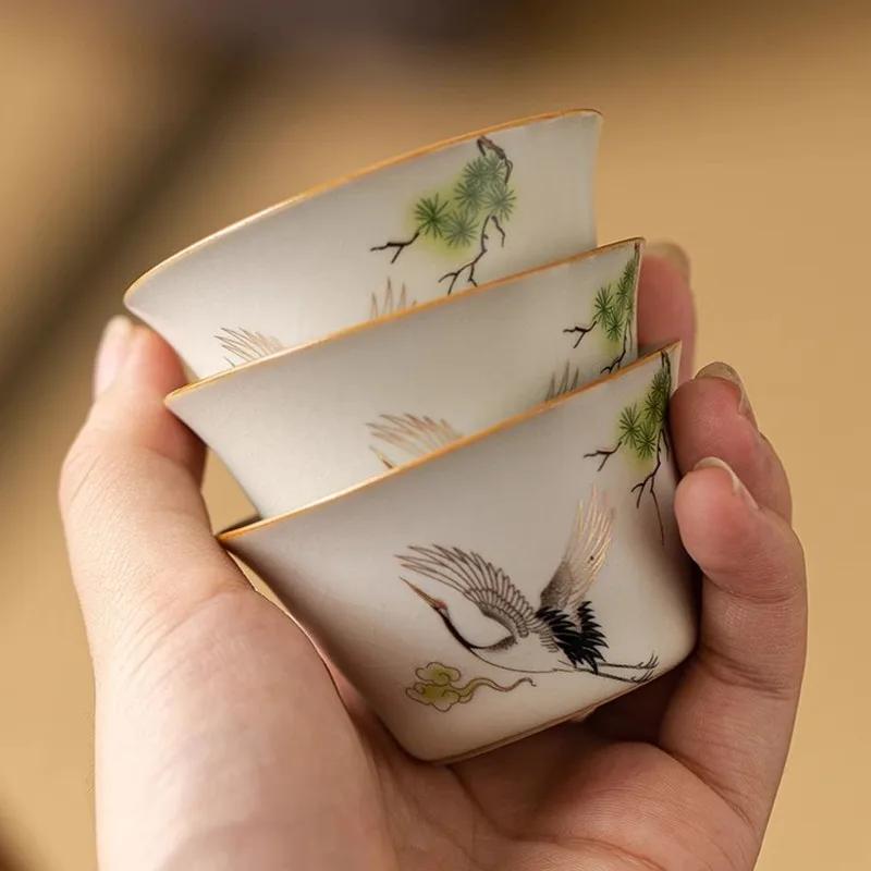 Rice White Ru Kiln Travel Tea Set, Ceramic Minimalist Kuaike Cup, Portable Outdoor Camping Tea Set, One Pot and Three Cups