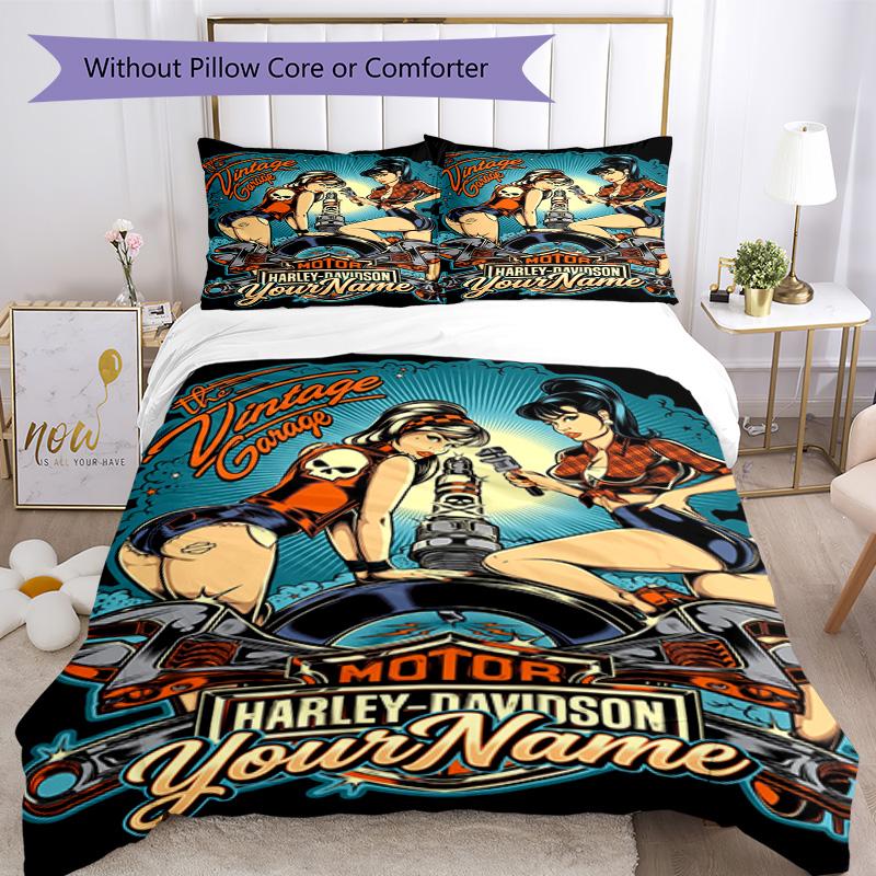 Motociclette Harley-Davidson Personalizza il tuo nome Set Biancheria da Letto Copripiumino Traspirante con Federe Decorazione per la Casa Regalo di Compleanno