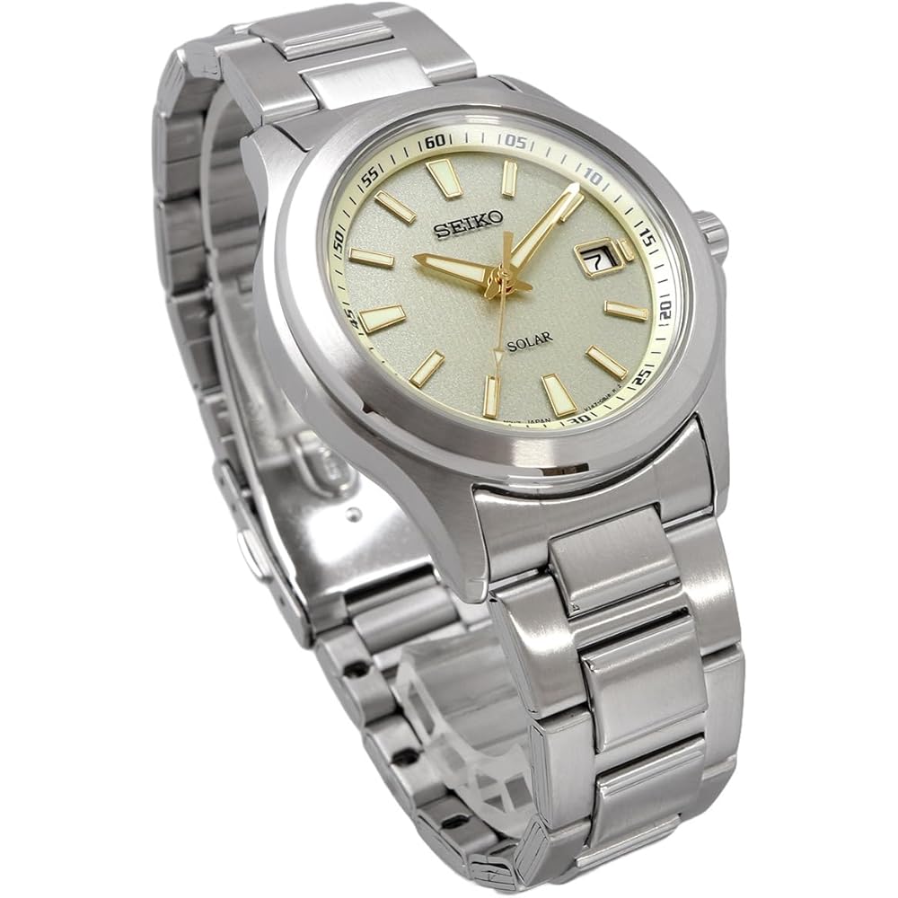 Seiko Solar Quartz SBPN069 Men's Watch Silver Champagne Color Stainless Steel 100M Water Resistant
