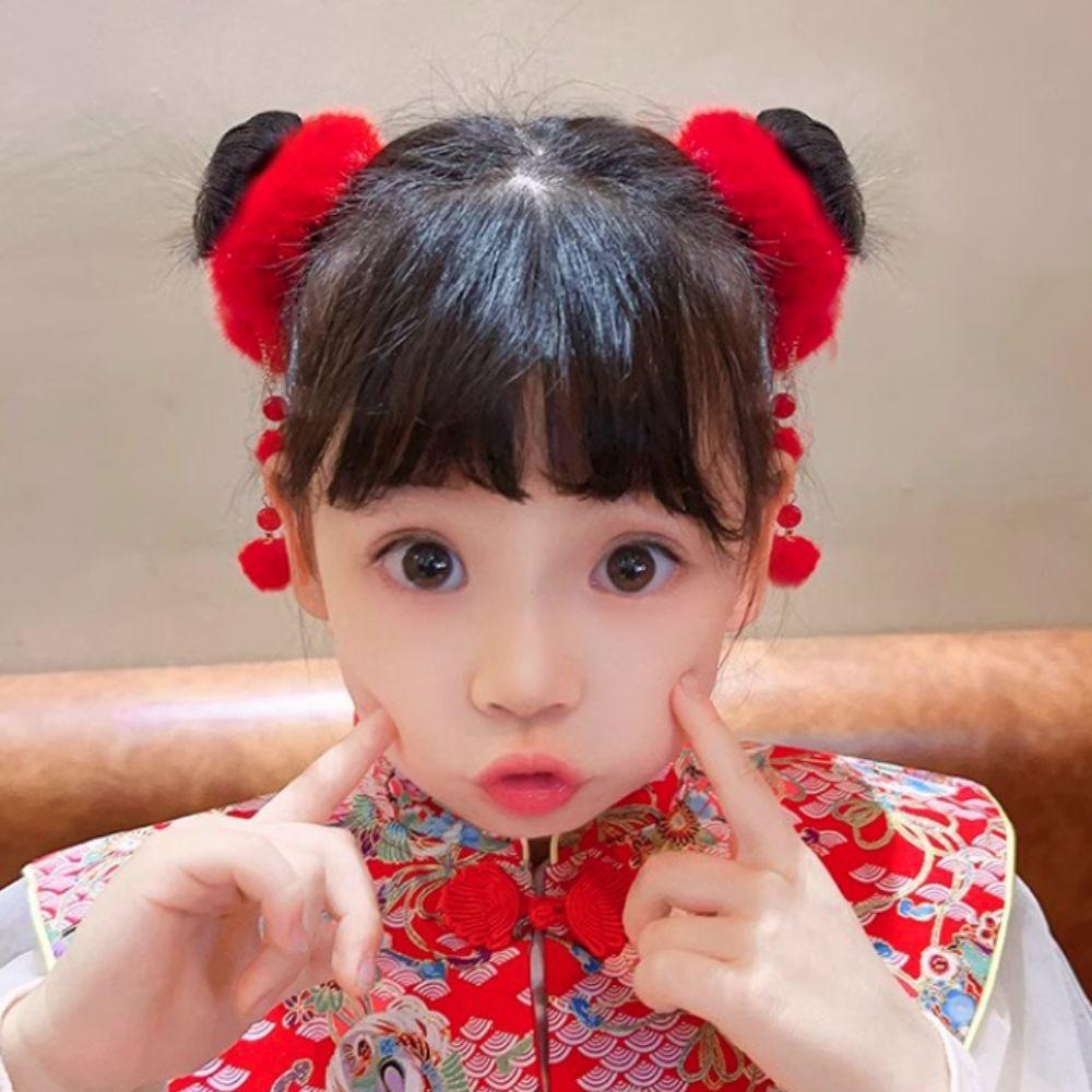 2pcs Ancient Style Chinese Children Hair Band Elastic Girl Hair Ties Girl Headwear  Spring Festival