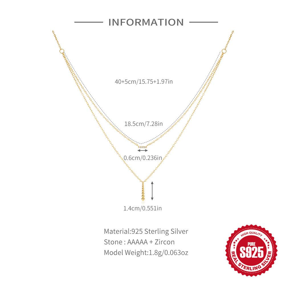 S925 Sterling Silver Geometric Strip Diamond Round Ball Layer Double Necklace Female Style Diamond Clavicle Chain