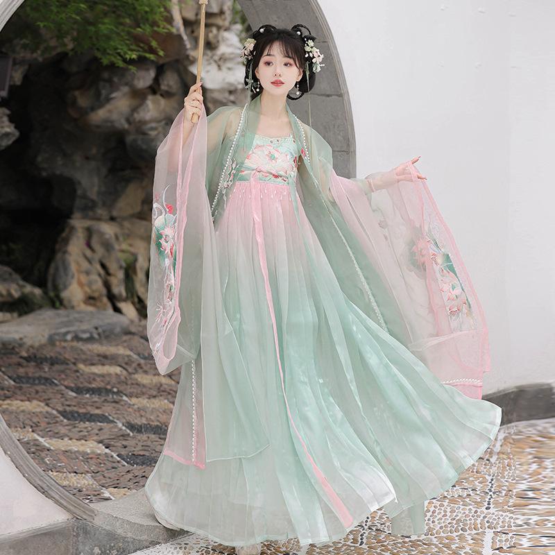 Hanfu New Embroidered Qi Skirt Tang Style Big Sleeve Cardigan Adult Women's Spring and Summer Thin Suit