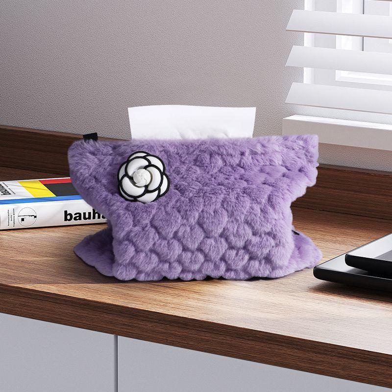 Camellia Love Plush Car Tissue Box - Hanging Armrest & Center Console Decor.