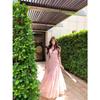 Pink Suspender Dress Women's French Temperament Irregular Cut Lace Splicing Dress