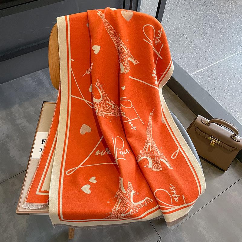 

New Style Iron Tower Imitation Cashmere Warm Scarf for Women Winter Double Sided Thickened Student Warm Scarf Large Shawl 190*65cm