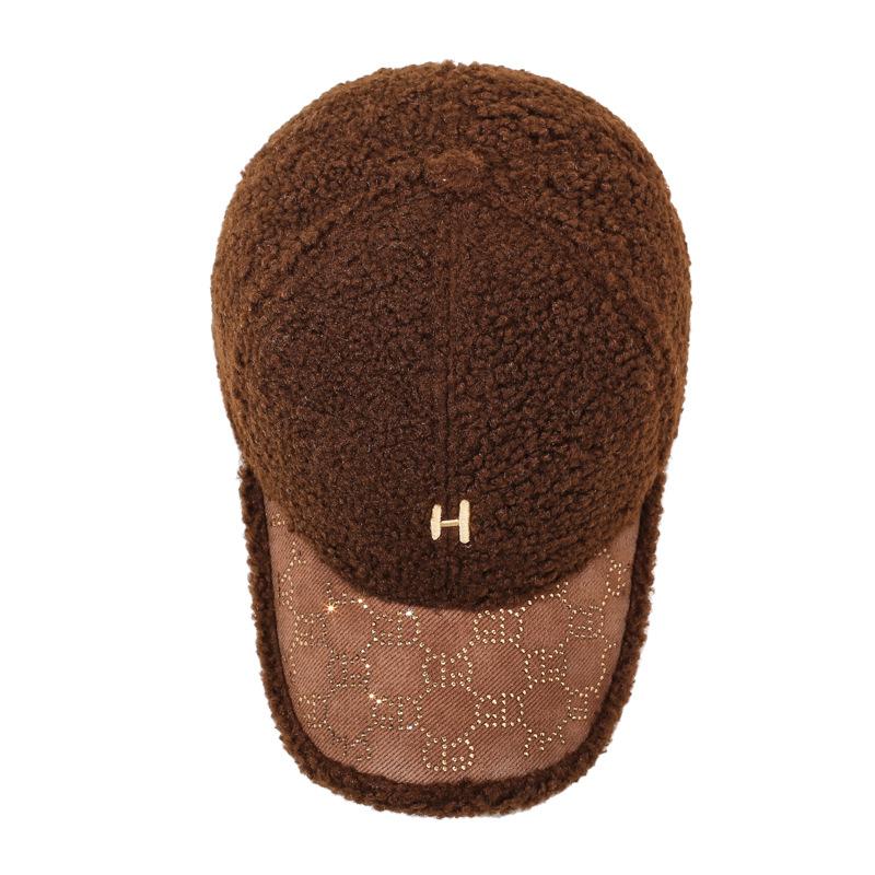 Autumn Winter Lamb Wool Baseball Cap Plush Warm Cap Large Head Circumference Embroidered Letter Cap