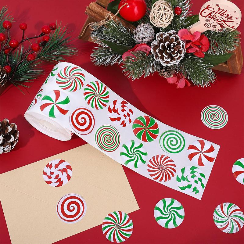 500pcs/Roll Round Window Display Sealing Sticker Decorative Gift Box Self-adhesive Stickers Christmas Decor
