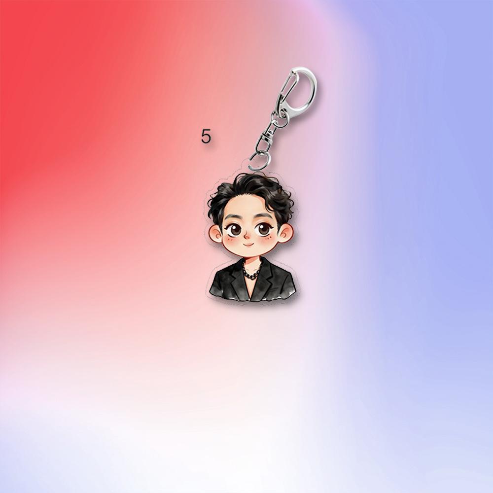 BTS Edgy Black Leather Jacket Cartoon Acrylic Keychain, Bangtan Boys Edgy Cartoon Figure Keyring, Kpop ARMY Fans Bag Charm