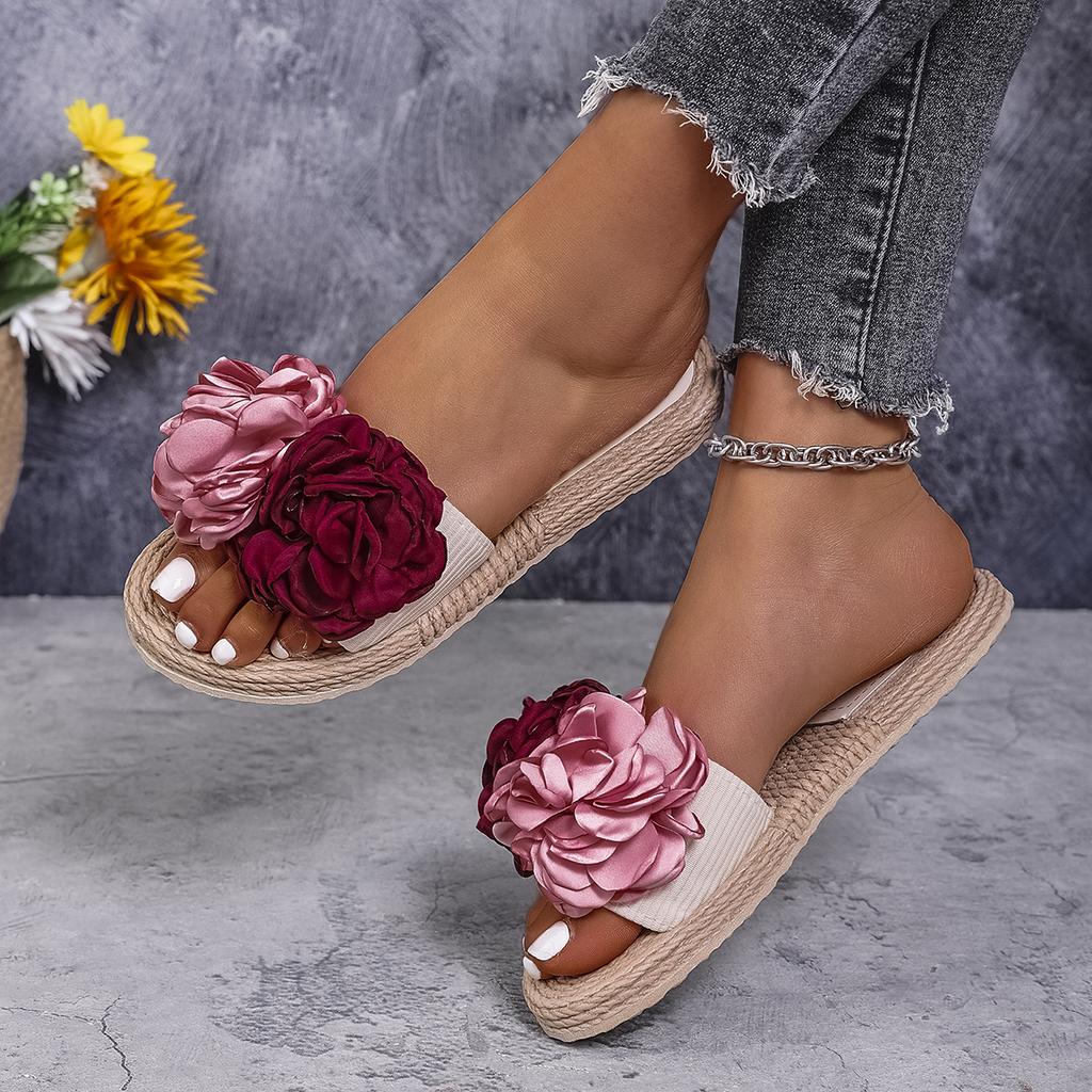 Modische Damen-Slipper, mehrfarbig, mit großem Blumenmuster, ideal für Studenten, Urlaub und Strand. Leicht, rutschfest und strapazierfähig.