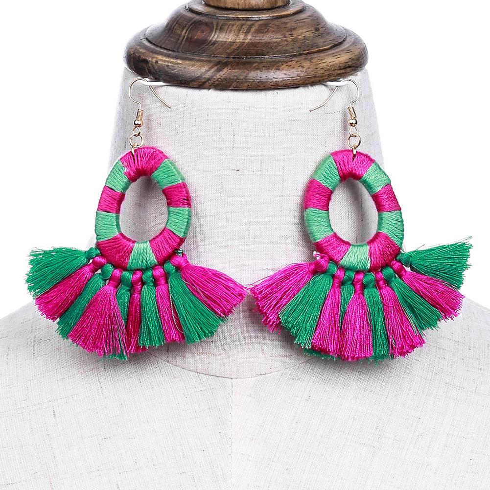 Boho Colorful Fan-shaped Tassel Earrings Handmade Big Ring Long Drop Earrings Women Jewelry