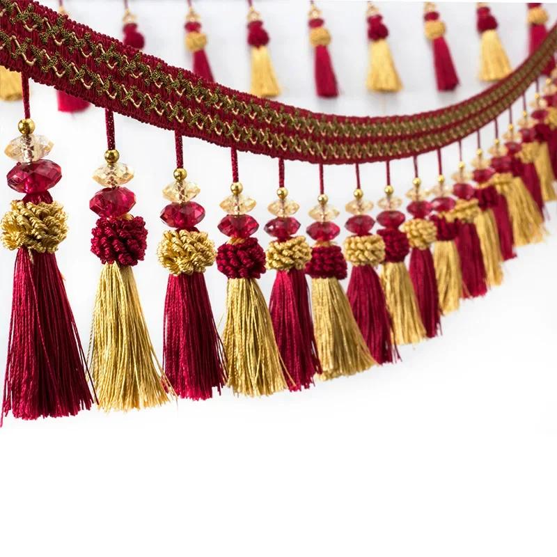 Lace Tassel Fringe Trim with Crystal Embellishment 1-5M Ribbon for Sewing Curtains Cushions Upholstery Diy Craft Decoration