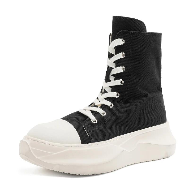 High Top Women Sneaker Quality Black Ankle Boot Brand Men Shoe Casual Fashion Zipper Metal Platform Canvas Street Shoe Men
