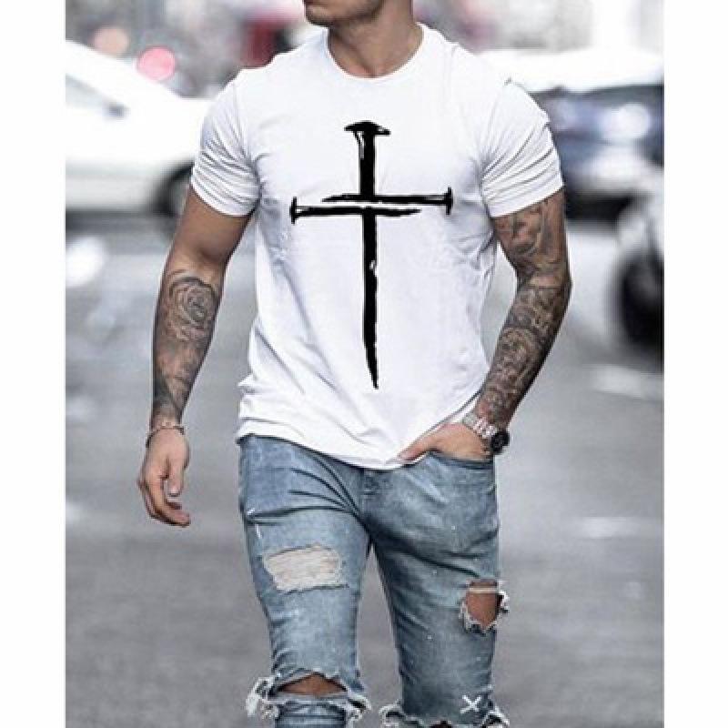 New Men's Minimalist Printed Cross 3D T-shirt