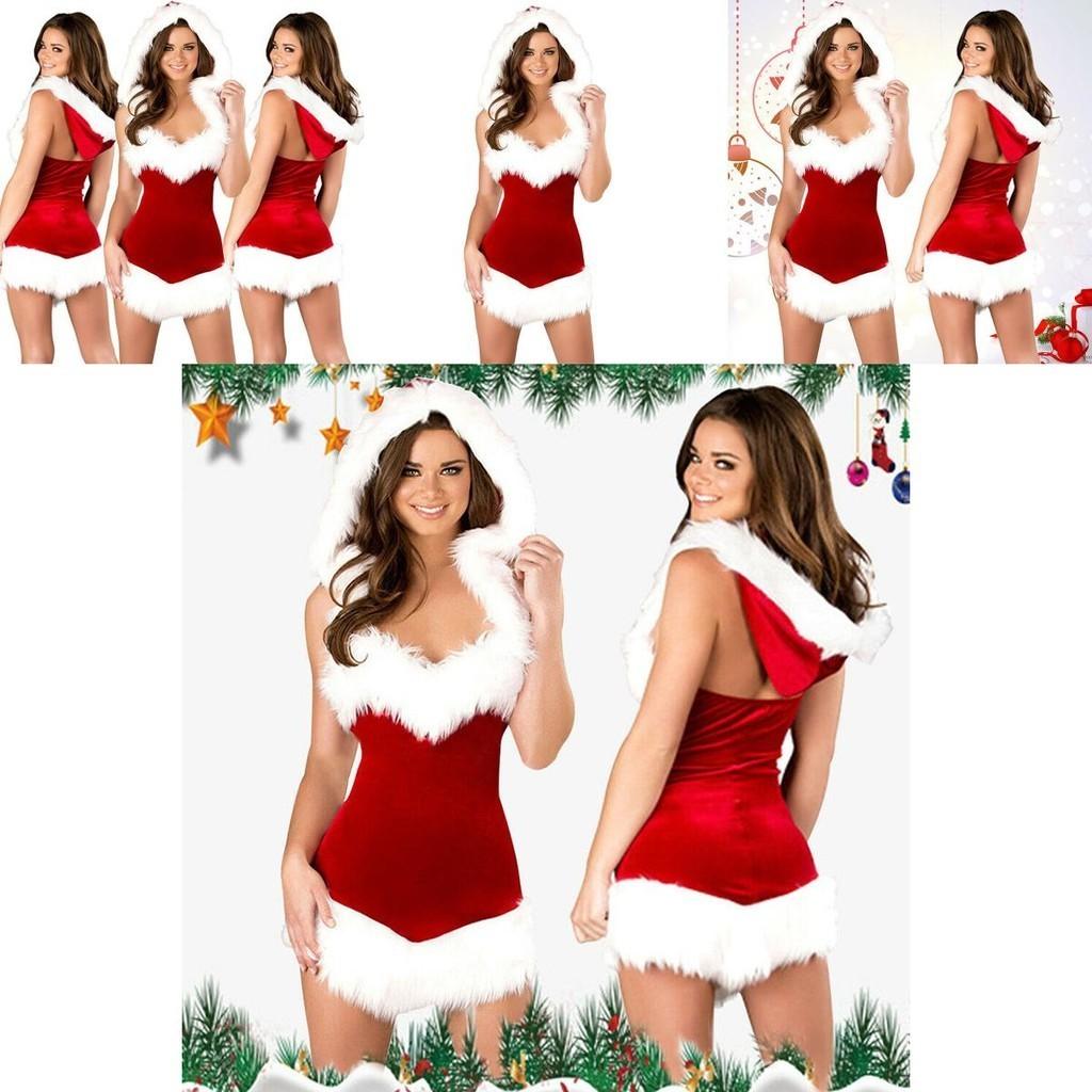 Sexy Women Santa Christmas Costume Soft Touch Velvet Dress For Festive Parties