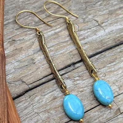 Vintage Round Inlaid Green Stone Earrings Geometric Creativity Gold Color Dangle Women's Earrings Jewelry