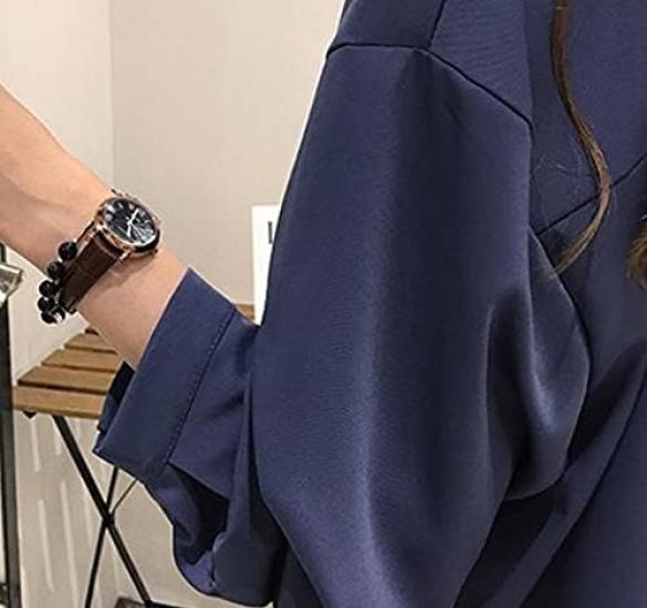 Elegant Long Sleeve Long Cut and Sleeve Korean Puff Loose and Job Flare Skipper Navy [Aspersio] Shirt, Beautiful, Top, Women's Blouse, Pullover,