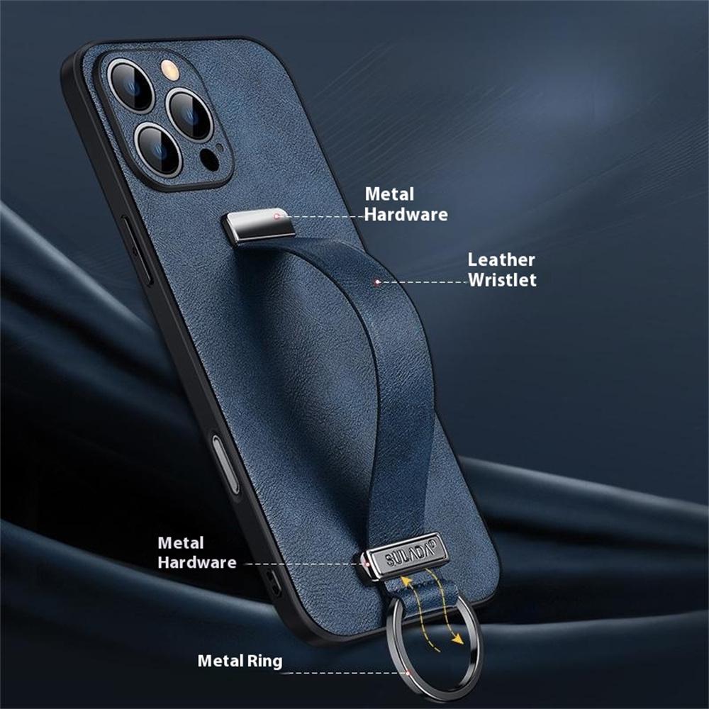 SULADA Moteserie for iPhone 16 Pro Max Deksel Armbånd Støtte Lær Bakside Telefondeksel