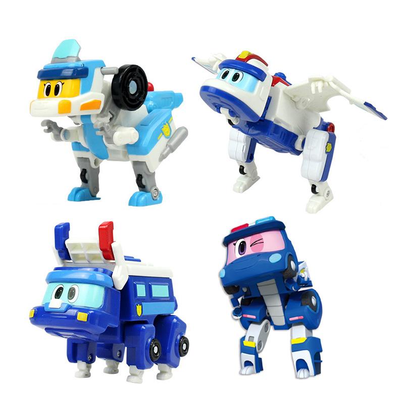 

4 шт./набор АБС Мини Го Го Дино Деформация Робот в Динозавра Игрушка Фигурки Трансформация Машина Самолет Моторная лодка Кран игрушки