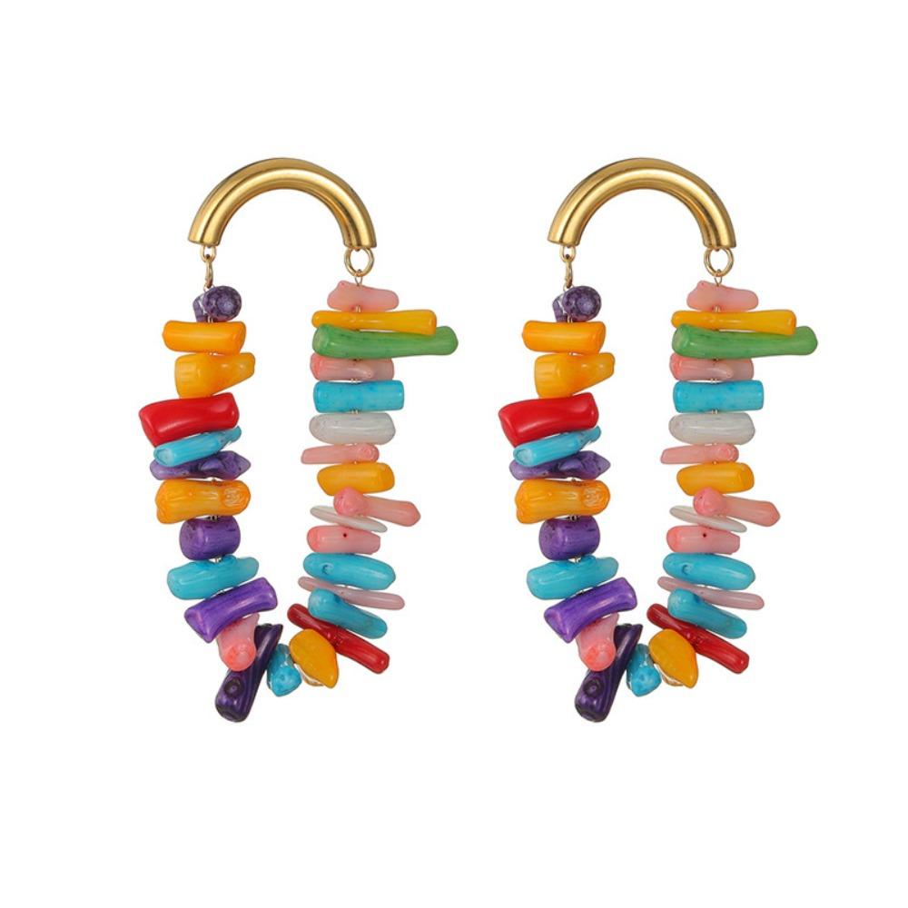Fashion Trend Color Irregular Tassel Earrings Bohemian Wind Ear Stud Elegant Stud Earring  Women