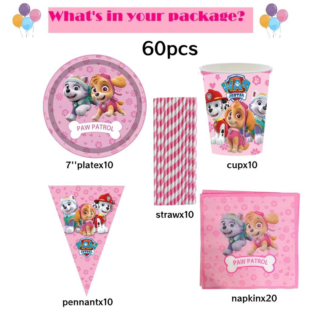Roze Paw Patrol Verjaardagsfeest Decoratie Skye Wegwerp Servies Tafelkleed Bord Folie Ballonnen Babyborrel Meisjes Feestartikelen