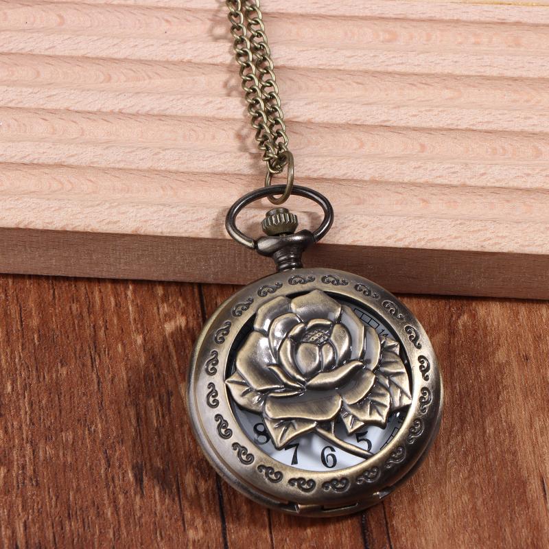 Бронзовые Ретро Круглые Полые Характерные Кварцевые Карманные Часы Мужской И Женский Модный Подвеска-Ожерелье Ювелирное Изделие Подарок