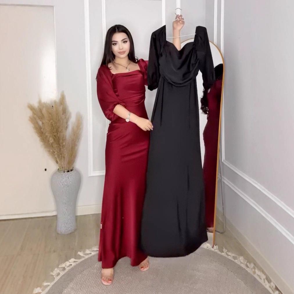 2025 Summer European & American Women's Elegant Square Neck Puff Sleeve Dress