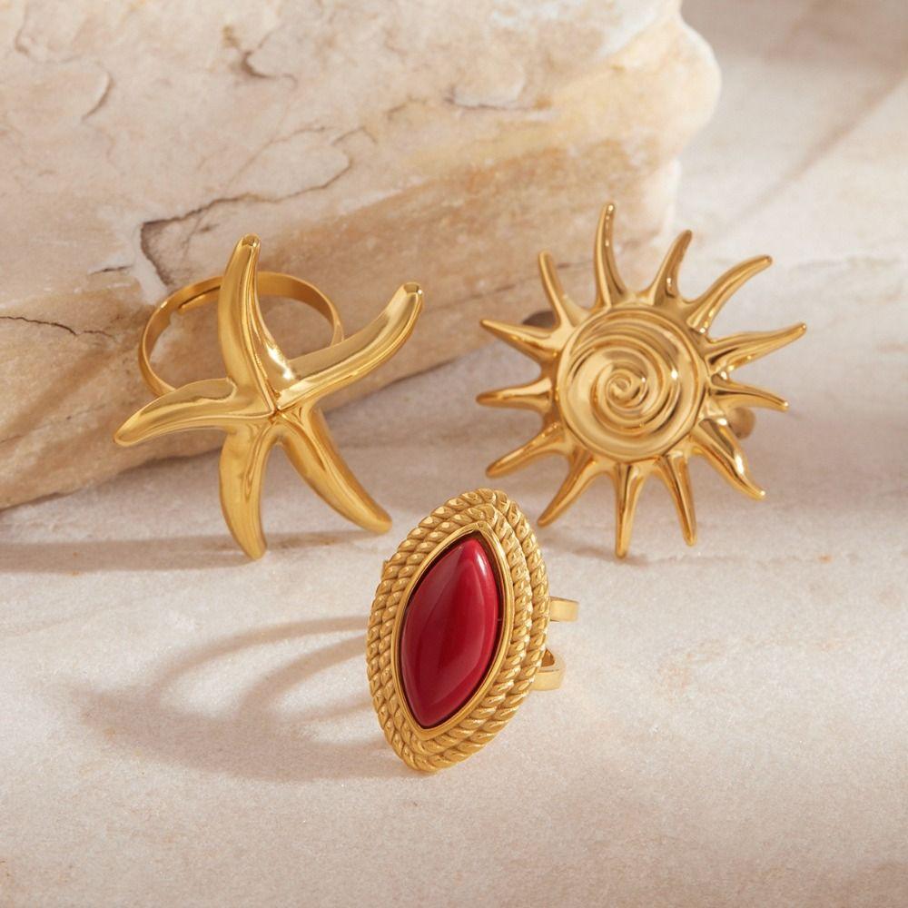 Stainless Steel Starfish Ring Gold Color Stainless Steel Jewelry Ocean Style Ring  Hand Jewelry