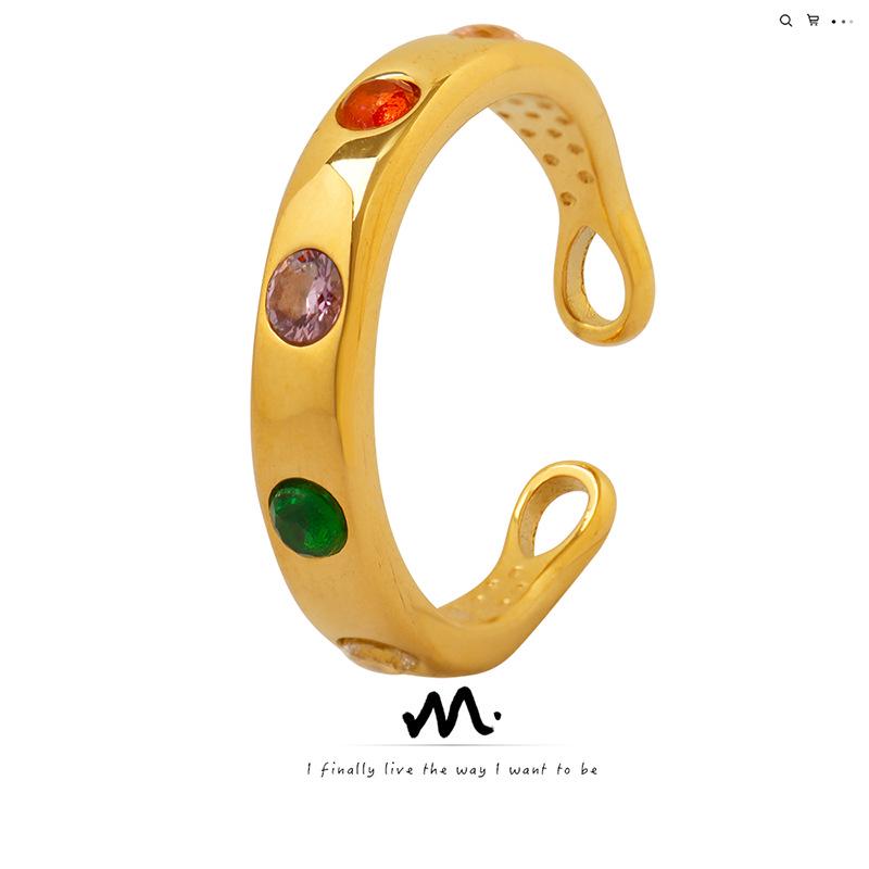 

Mili Colorful Korean Zircon Open Ring: Trendy, Non-Fading, Niche Design. Size 8