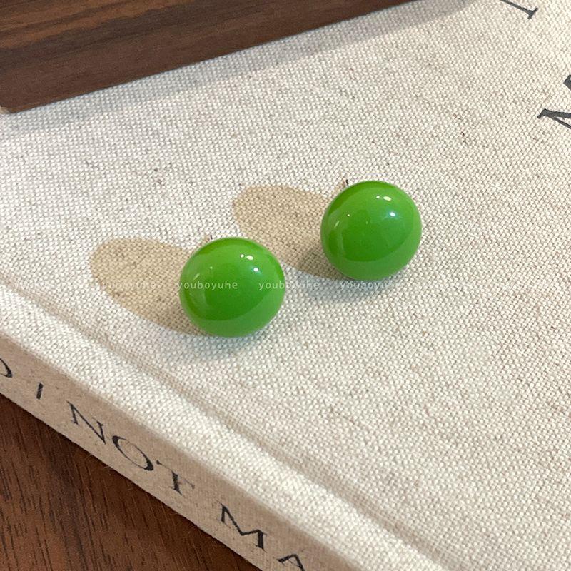 

Dopamine Summer K-style Color Steamed Bread Stud Earrings Female Candy Series round Ball Earrings Sweet Girl Versatile Earrings Green steamed bread earrings-Silver Needle