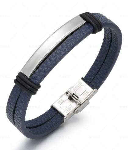 Men' leather bracelet, black, double braided, 316L steel, gift